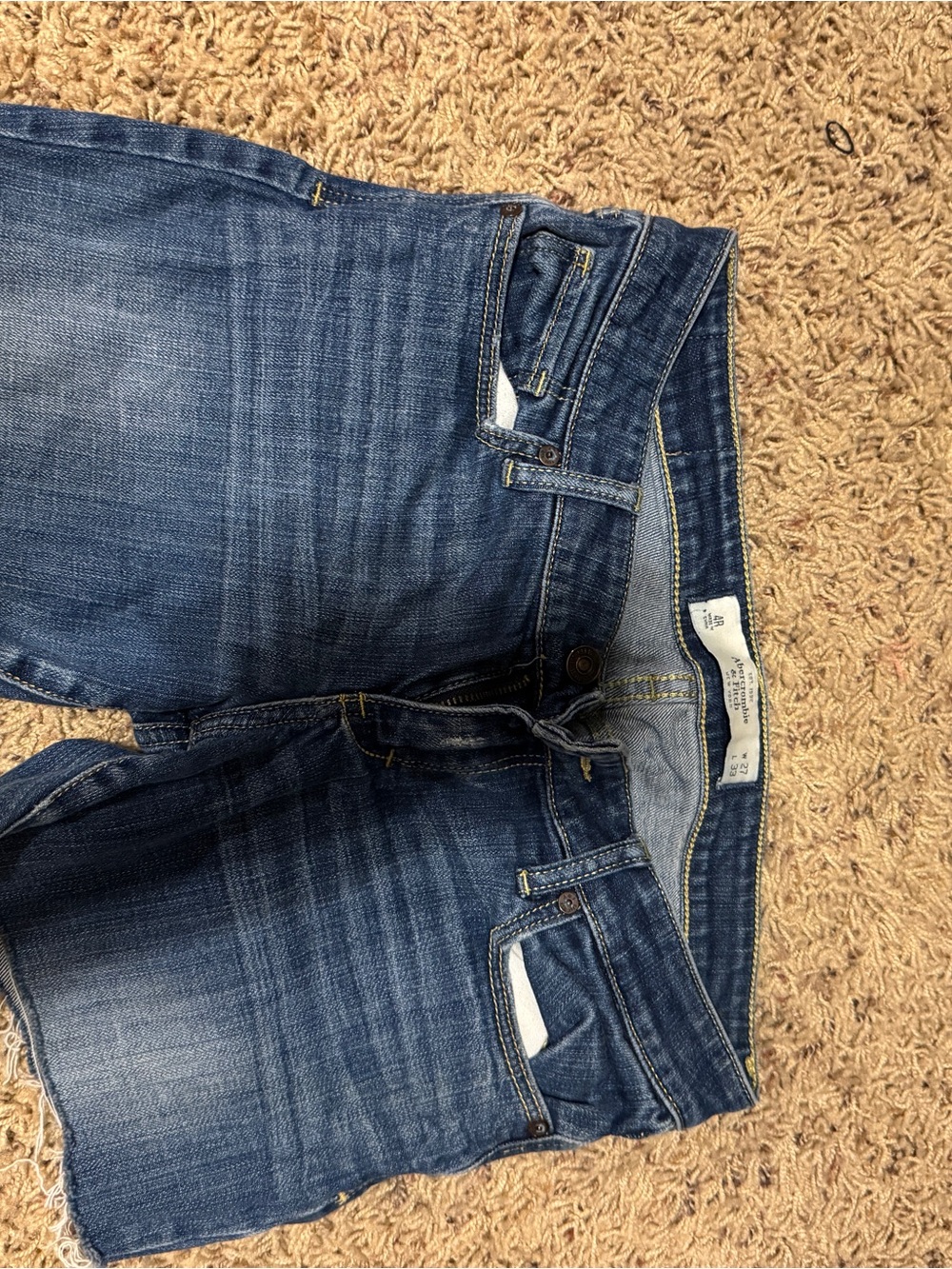 Abercrombie & Fitch Blue Denim Shorts with Yellow Topstitch